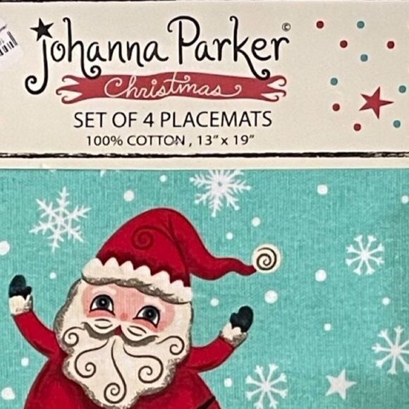 Set 4 Johanna Parker Christmas Retro Santa Claus Placemats Holiday Cotton NWT - Picture 3 of 6